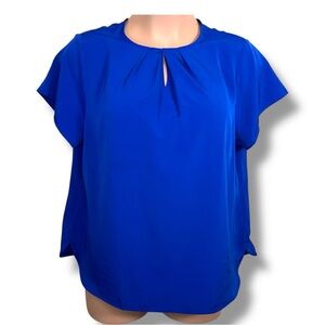 18W Lands End Royal Blue Blouse Short Sleeve Keyhole Neckline Plus